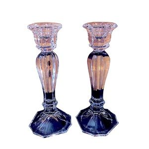 Oscar del Renta Austrian Crystal Candlestick Holders Set of 2  Fluted 8.5"